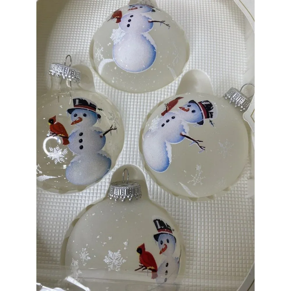Christmas by Krebs Box Glass Christmas Ornaments White Snowman Snowmen Set 4